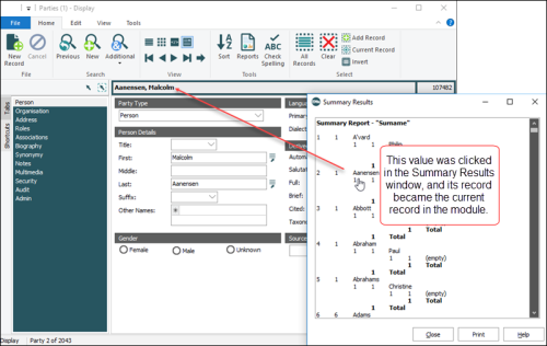 Navigating with the Summary Results window